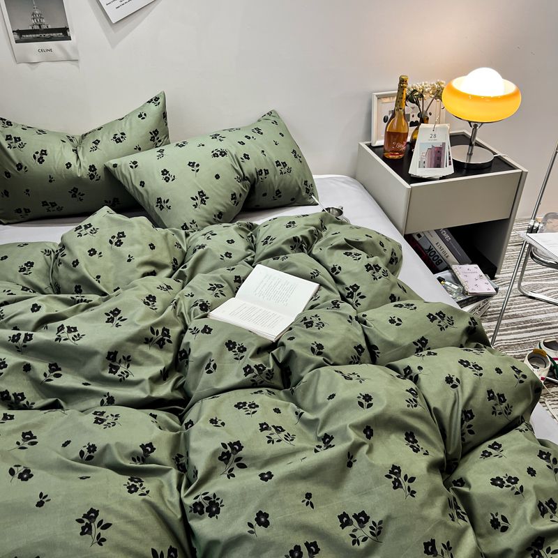 JazzHer Ins Style Luxury Retro Style Small Fresh Floral Quilt Set Four Piece Bedding Set Student Dormitory Three Piece Bed Sheet Set