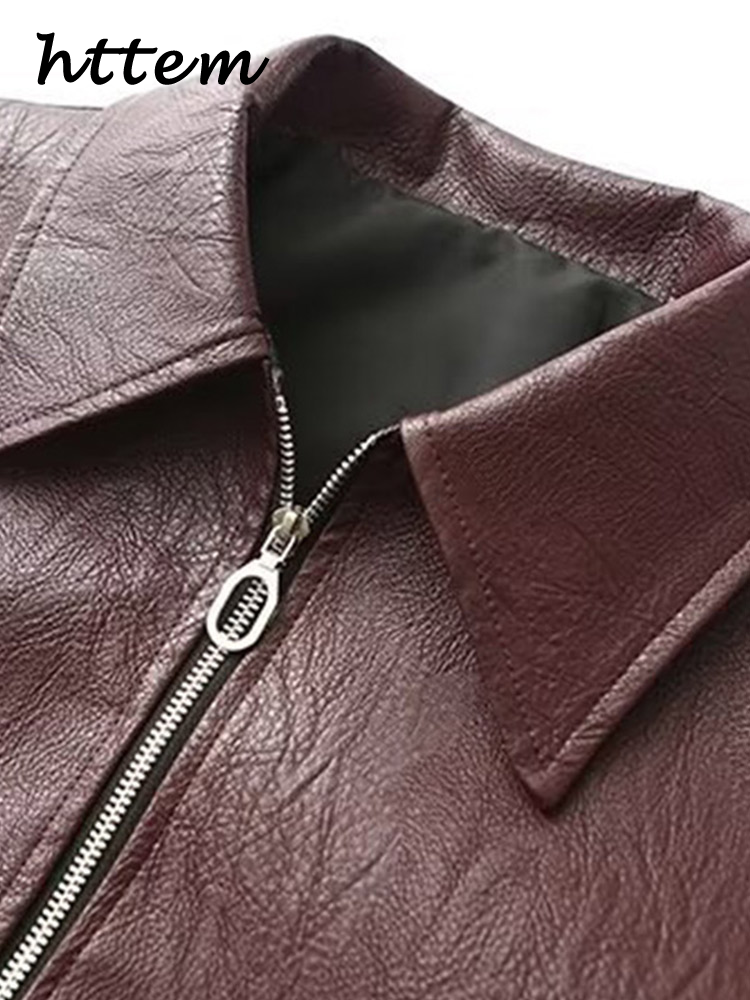 JazzHer Classic Women's Short Leather Jackets Solid Lapel Zipper Pockets Long Sleeve Coats 2024 Autumn Lady Fashion High Street Outwear