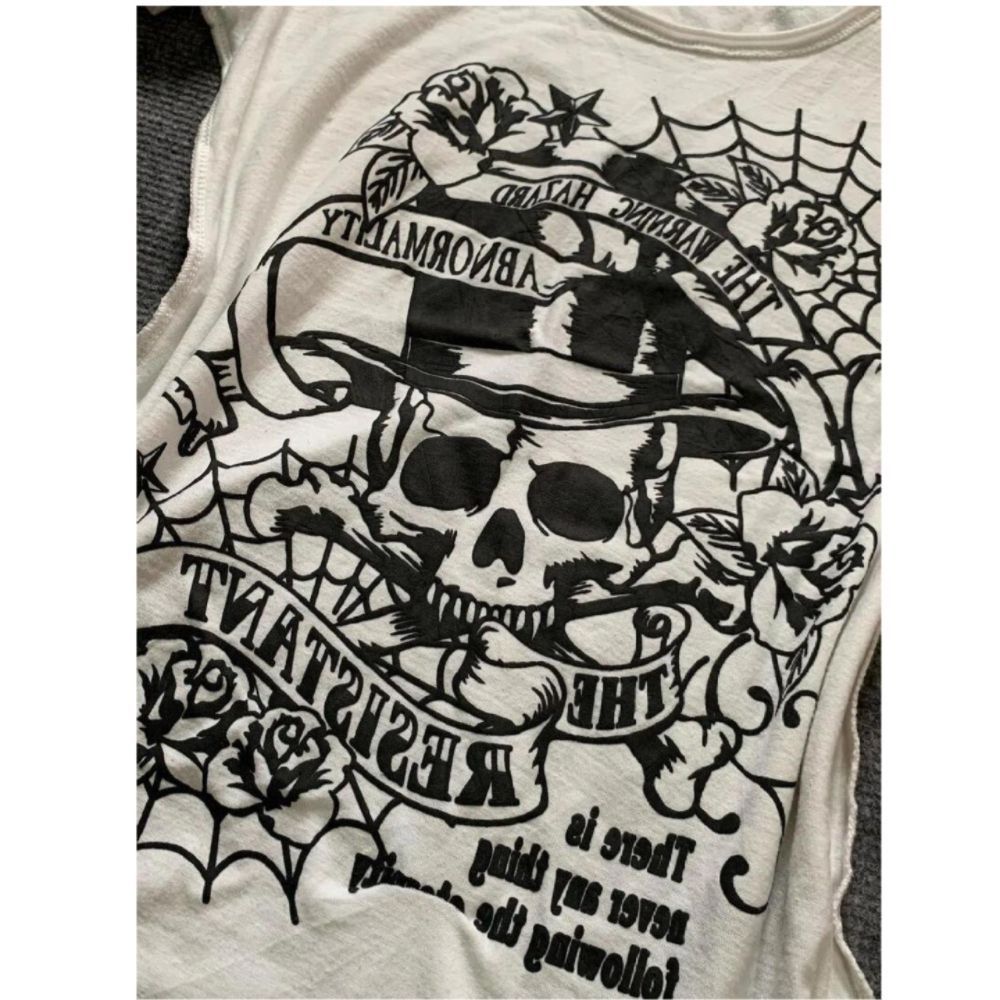 JazzHer Punk T Shirts Vintage Clothes Women 90s Top Summer Slim Gothic Streetwear Hip Hop White Tees Shirt Harajuku Skull Femme Y2K Tops