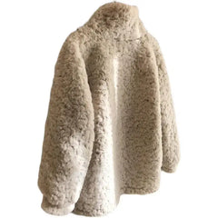 cold weather outfits JazzHer 2024 Winter New Women's Lamb Wool Jacket Motorcycle Style Stand Collars Sunday Angora Yarns Cropped Leather Integrated Overcoat