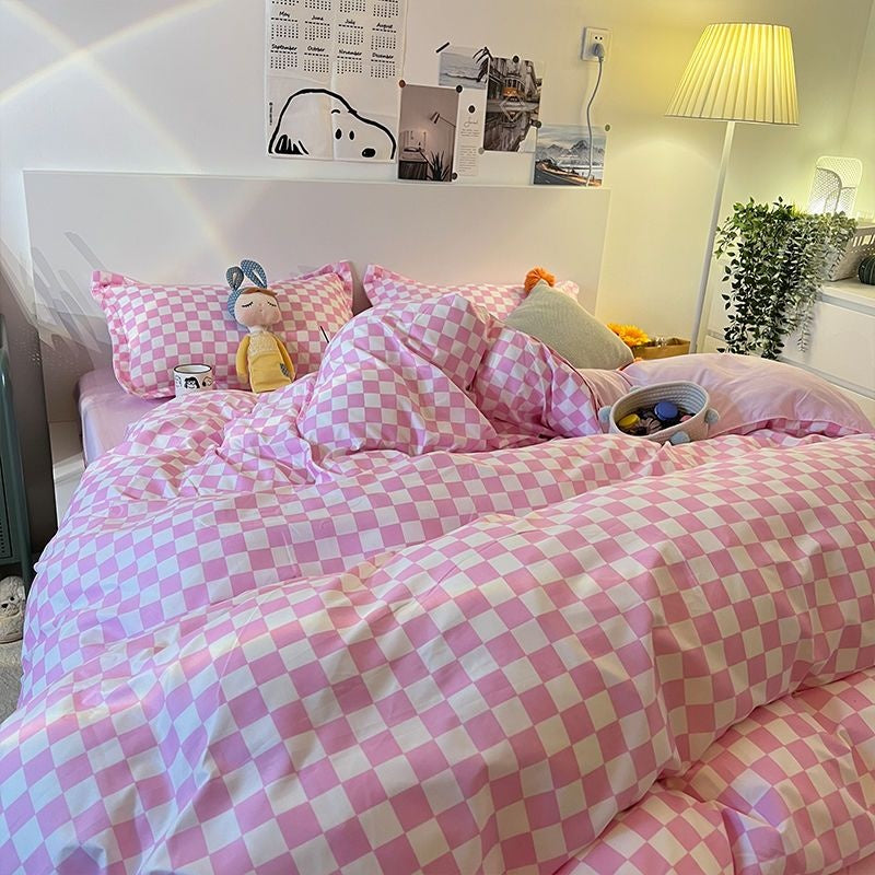 JazzHer Ins Diamond Lattice Bedding Set Fashion Design Quilt Cover Solid Flat Sheet Queen Double Full Size With Pillowcases Home Textile