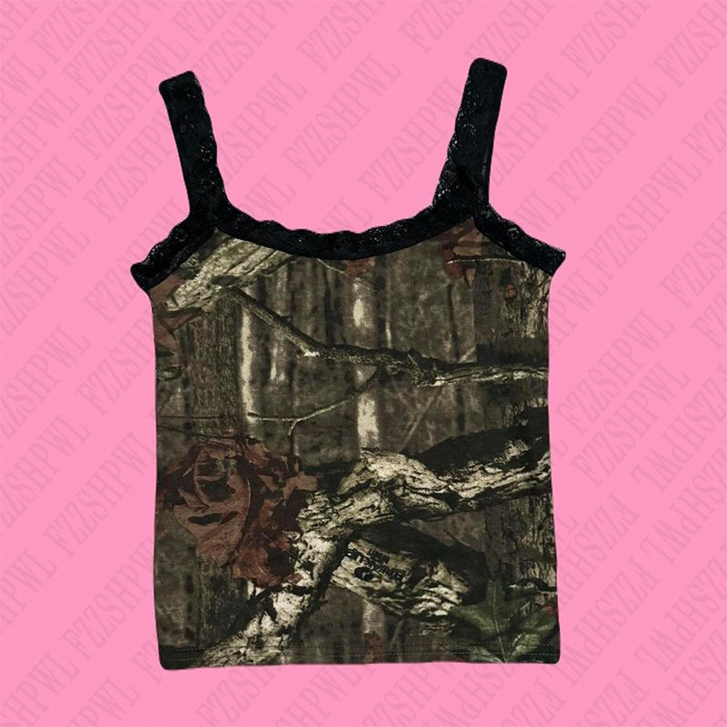 JazzHer Y2k Crop Top Gothic Skull Camouflage Print Summer Tank Top Streetwear Hip Hop Graphic Vintage Sleeveless Retro T-shirts EMO Girl