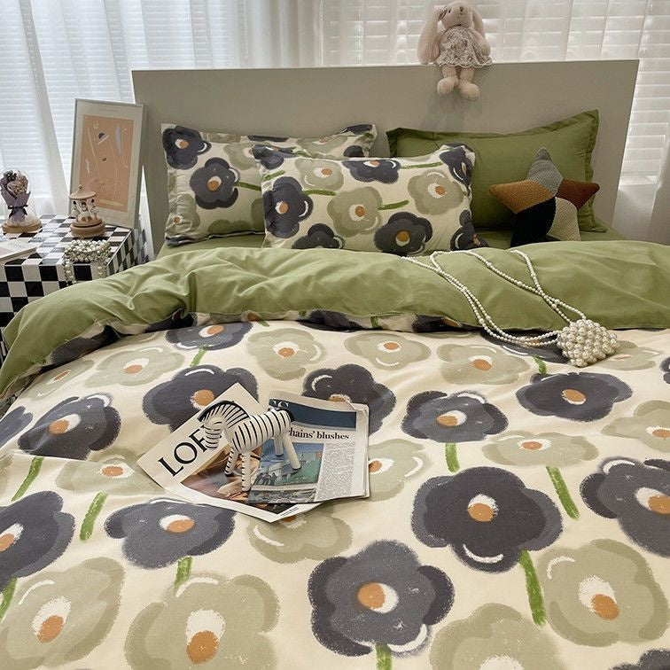 JazzHer Ins Nordic Pastoral Style blue Floral Duvet Cover With Pillow Case Princess Bed Sheet Kids Girls Bedding Set King Queen Cute