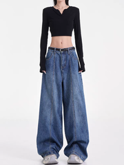 christmas outfit JazzHer Women's Dark Blue Y2k Jeans Harajuku Japanese 2000s Style Baggy Aesthetic Denim Trousers Vintage Jean Pants Trashy Clothes 2025