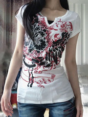 JazzHer Y2K Punk Graphic T Shirts Women Japanese Harajuku Vintage 2000S Aesthetic Grunge Tees Gothic Short Sleeve Streetwear Tops