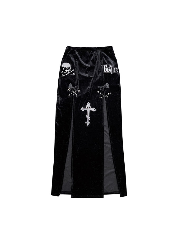 christmas outfit JazzHer Goth Vintage Black High Split Skirts Aesthetic Sexy High Waist Bow Bodycon Long Skirt Elegant E Girl Punk Partywear Clothes Y2k