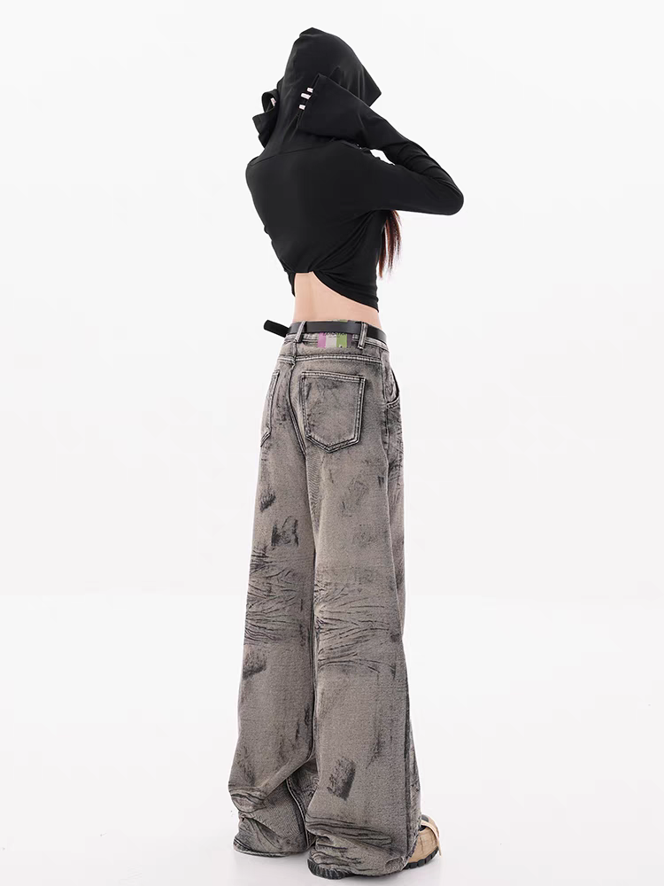 christmas outfit JazzHer Women's Grey Y2k Jeans Harajuku 90s Aesthetic Baggy Denim Trousers Vintage Japanese 2000s Style Jean Pants Trashy Clothes 2025