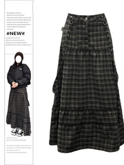 christmas outfit JazzHer Women's Plaid A-line Skirt Vintage 90s Aesthetic Y2k Long Skirts Harajuku Korean Skirts 2000s Female Fashion Clothes Summer 2025