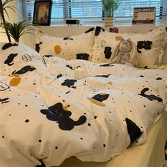 JazzHer Black Cat Pumpkin Bedding Set INS Cartoon Duvet Cover Set Queen King Quilt Cover Soft Bedclothes Flat Bed Sheets Set For Girls