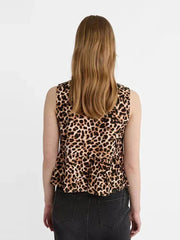 JazzHer Sexy Leopard Print Bow Lace UpVest Women Slim O-neck Sleeveless Ruffles Female Waistcoat 2024  Summer Fashion Versatile Lady Top