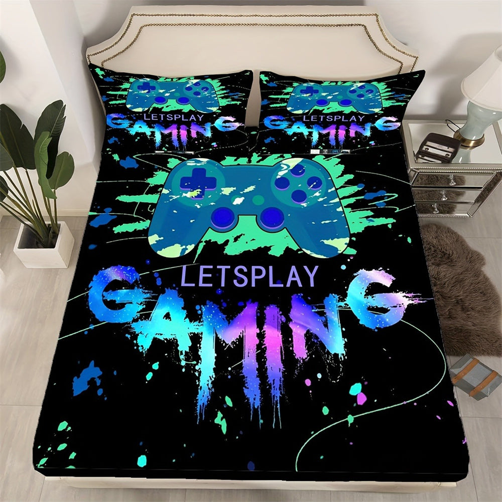 JazzHer Painted Player Game Controller Print Fitted Sheet Set Mattress Cover Bedding Comfortable Breathable Bedding Set With Deep Pocket