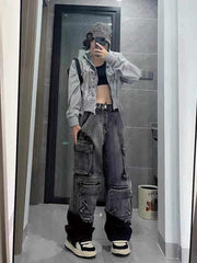 christmas outfit JazzHer Women's Black Gothic Y2k Baggy Jeans Harajuku Japanese 2000s Style Oversize Denim Trousers Vintage Emo Jean Pants Trashy Clothes