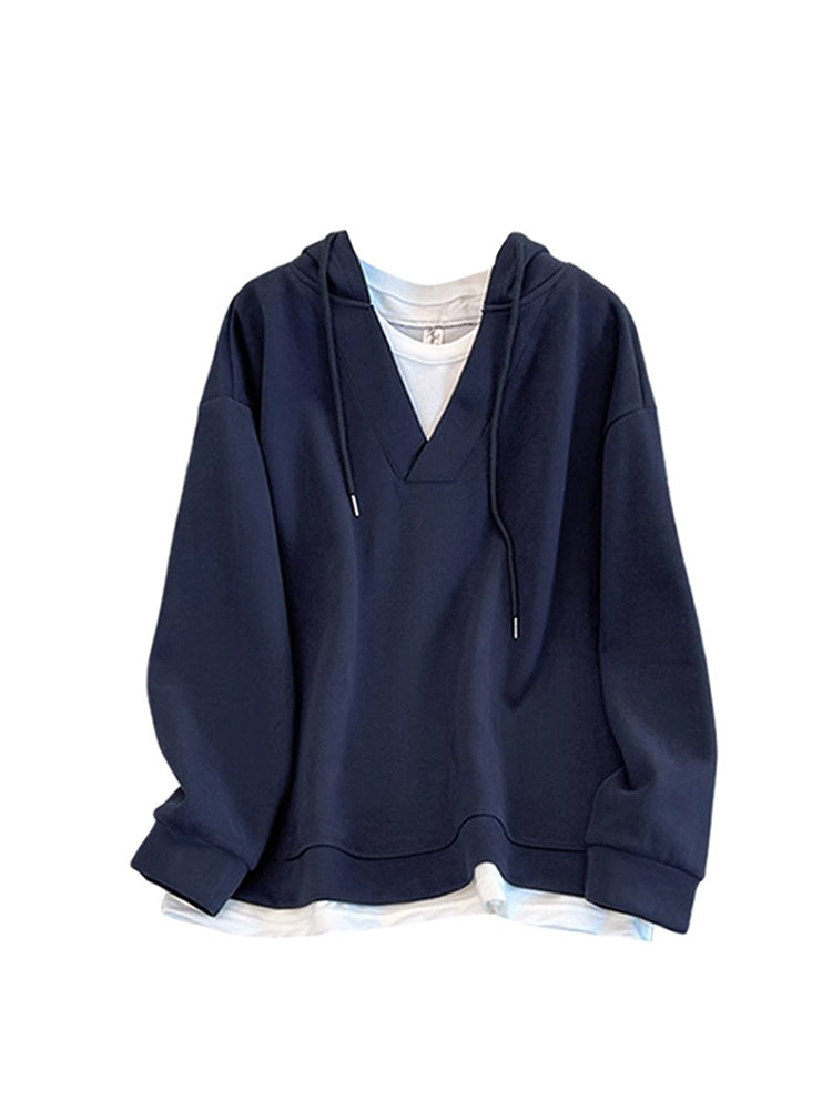 christmas outfit JazzHer Women's Patchwork Long Sleeve Blue Hoodies Pullover 90s Vintage Streetwear 2000s Korean Fashion Harajuku Sweatshirt Top Clothes