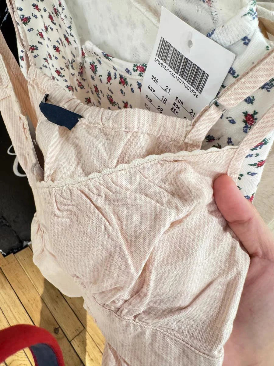 JazzHer Pink Stripe Sweet Tank Top Woman Lace Trim 3 Buttons Chic Summer Camis Summer Vintage Streetwear Y2K A-line Sleeveless Crop Tops