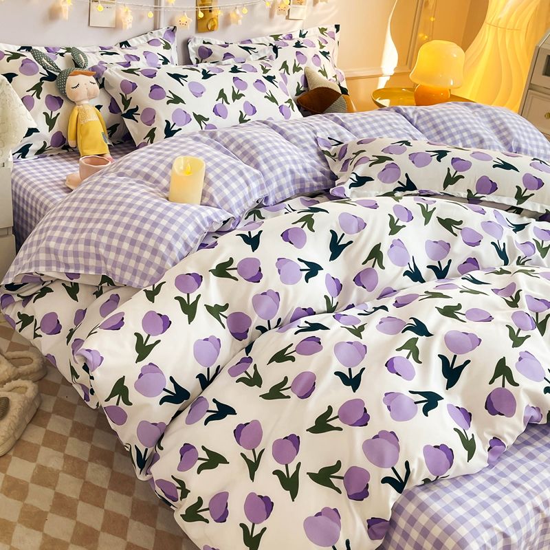 JazzHer 2024 Cherry Cute Bedding Set Flat Sheet Pillowcases No Filler Ins Spring Kids Audlt Single Full Size Home Hotel Bed Linens