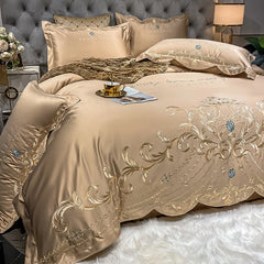 JazzHer European-Style Bed Sheet Four-Piece Set 100 Cotton High-End Atmospheric Ice Silk Quilt Cover Pure Cotton Bedding