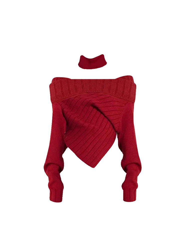 christmas outfit JazzHer omen's Christmas Red Pullover Knit Sweater Y2k Aesthetic Vintage Harajuku Elegant Long Sleeves Sweaters Fashion 2000s Clothes