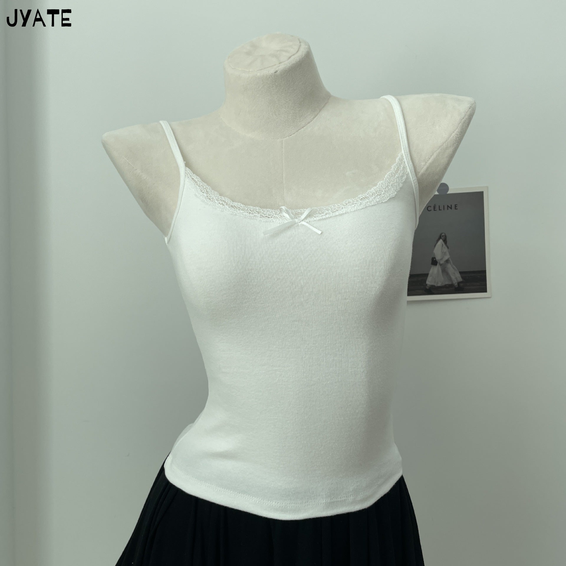JazzHer Vintage Floral Print Eyelet Bow Cropped Vests Women Streetwear Casual Slim Lace Trim Camis Sweet Preppy Style Cute Tank Tops Y2K
