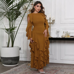 JazzHer Customized Classic Jersey Pleat O-Neck Midi Dresses Cocktail Dresses Exquisite Modern Style Pastrol Unisex Chinese Style Formal (PRE-ORDER)
