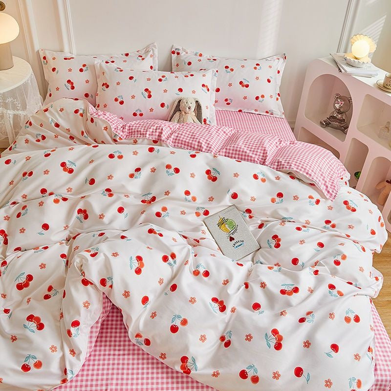 JazzHer Garden Flowers And Cute Rabbit Pattern Duvet Cover Nordic Style Full Size Bedding Sets Queen Double For Girls Gift Pink