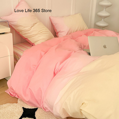 JazzHer Gradation Pink Color Bedding Set Flat Bed Sheet Duvet Cover Single Double Full Queen King Bedclothes Ins Pure Bedroom Linen