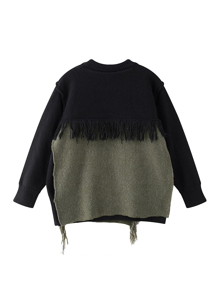 christmas outfit JazzHer Women's Black Gothic Y2k Two-tone Knitted Sweater Harajuku Korean Y2k Long Sleeves Jumper Sweaters Vintage 2000s Clothes Autumn
