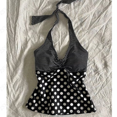 JazzHer Aesthetic Crop Top 2000s Women T shirt Kawaii Harajuku Slim Caims Sling Punk Streetwear Polka Dot Vintage Graphic Tank Tops Y2k