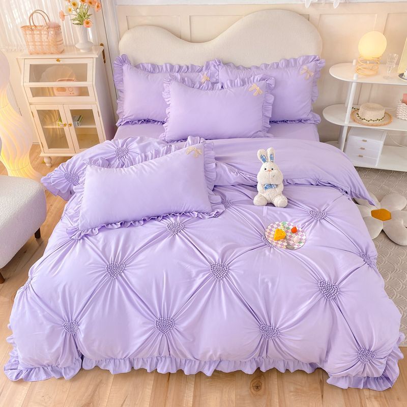 JazzHer Korean version bed skirt four piece set, princess style bedding set, autumn and winter thickened matte four piece set