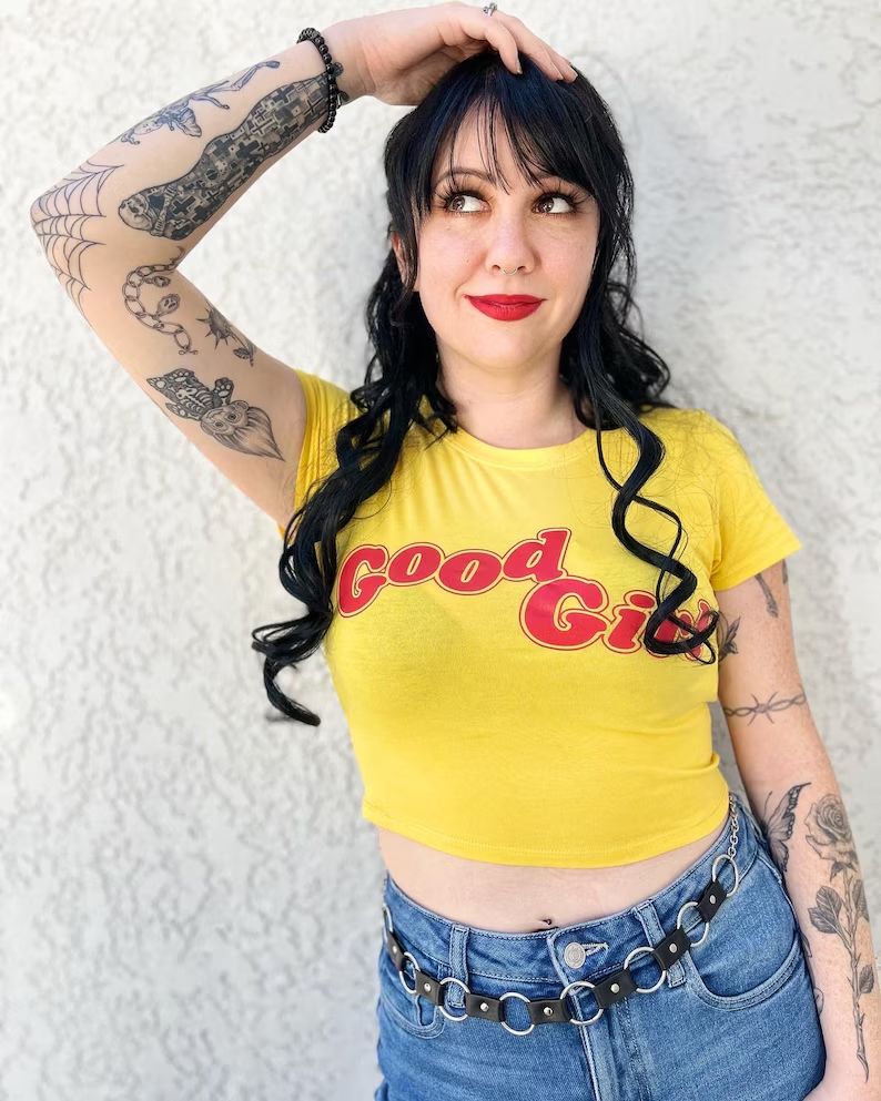 JazzHer Crop Top Kawaii Summer Aesthetic T shirt Women 2000s Sweet Girl Clothing Streetwear Grunge Letter Punk Tee shirts Femme Y2k Tops