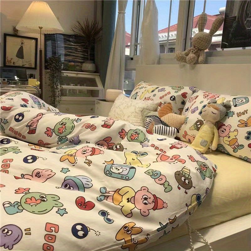 JazzHer Korean Style Cartoon Sheep Bedding Set Girls Kids Twin Full Queen Size Bed Flat Sheet Duvet Cover Pillowcases Bed Linen Kawaii