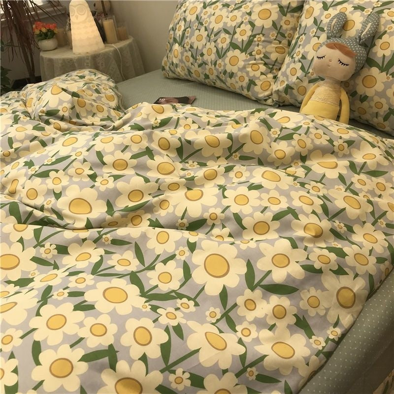 JazzHer European Floral Brushed Home Bedding Set Simple Soft Duvet Cover Set With Sheet Comforter Covers Pillowcases Bed Linen