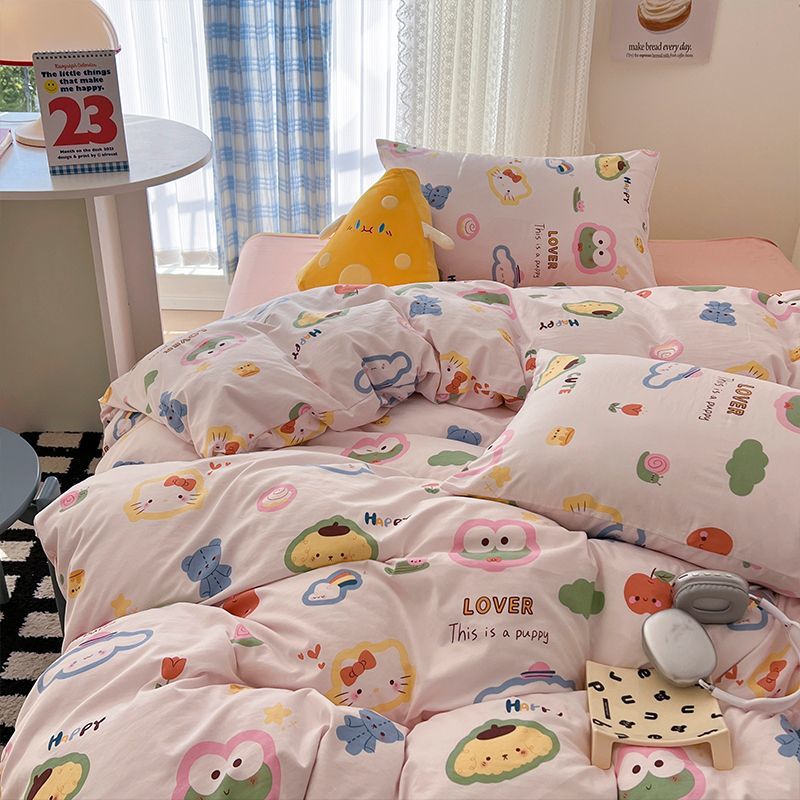 JazzHer Ins Korean Cartoon Little Bear Cute Bedding Set Autumn Winter Polyester Bed Sheet Pillowcase Twin Full Queen Size Quilt Cover