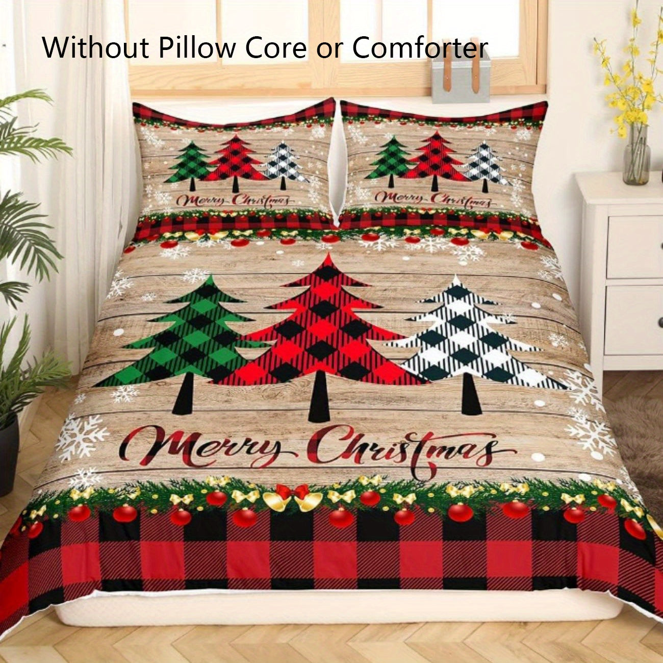 JazzHer 3-Piece Merry Christmas Tree Pattern Microfiber Duvet Cover Set - Soft, Breathable, Hypoallergenic Bedding for Bedroom