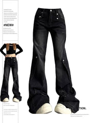 christmas outfit JazzHer Women's Baggy Flare Jeans Harajuku Y2k 90s Aesthetic Oversize Black Gothic Denim Trousers Emo 2000s Jean Pants Vintage Clothes