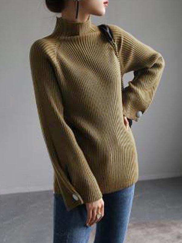 JazzHer 2024 Fall Fashion Simple Loose Solid Color High-Neck Sweater