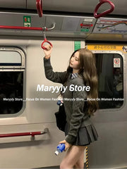 JazzHer Autumn Korean Vintage Preppy Style 3 Piece Set Women Outfits Casual Knitted Sweater + Slim Stripe Shirt + Y2k Mini Pleated Skirt