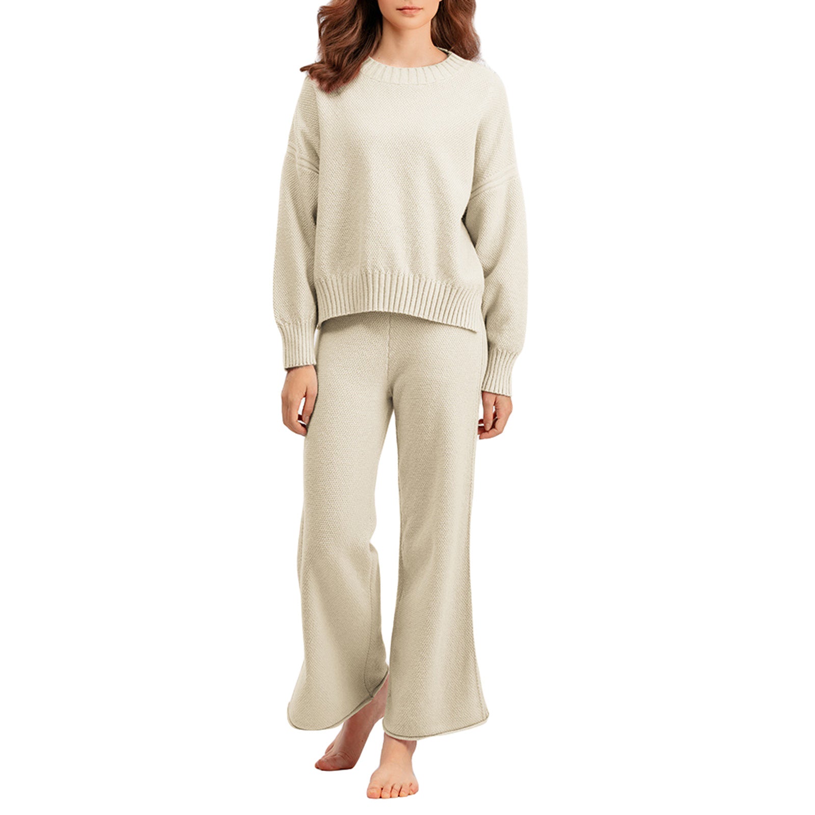 thanksgiving outfit JazzHer Women Casual Sweater Set Winter Solid Color Round Neck Sweater and Wide Leg Pants Outfits Winter 2 Piece Outfits for Yoga