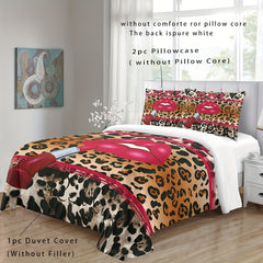 JazzHer 3pcs Animal Pattern Duvet Cover Set Wild Romantic Leopard Tiger Pattern Print Bedding Set, Soft Comfortable Duvet Cover