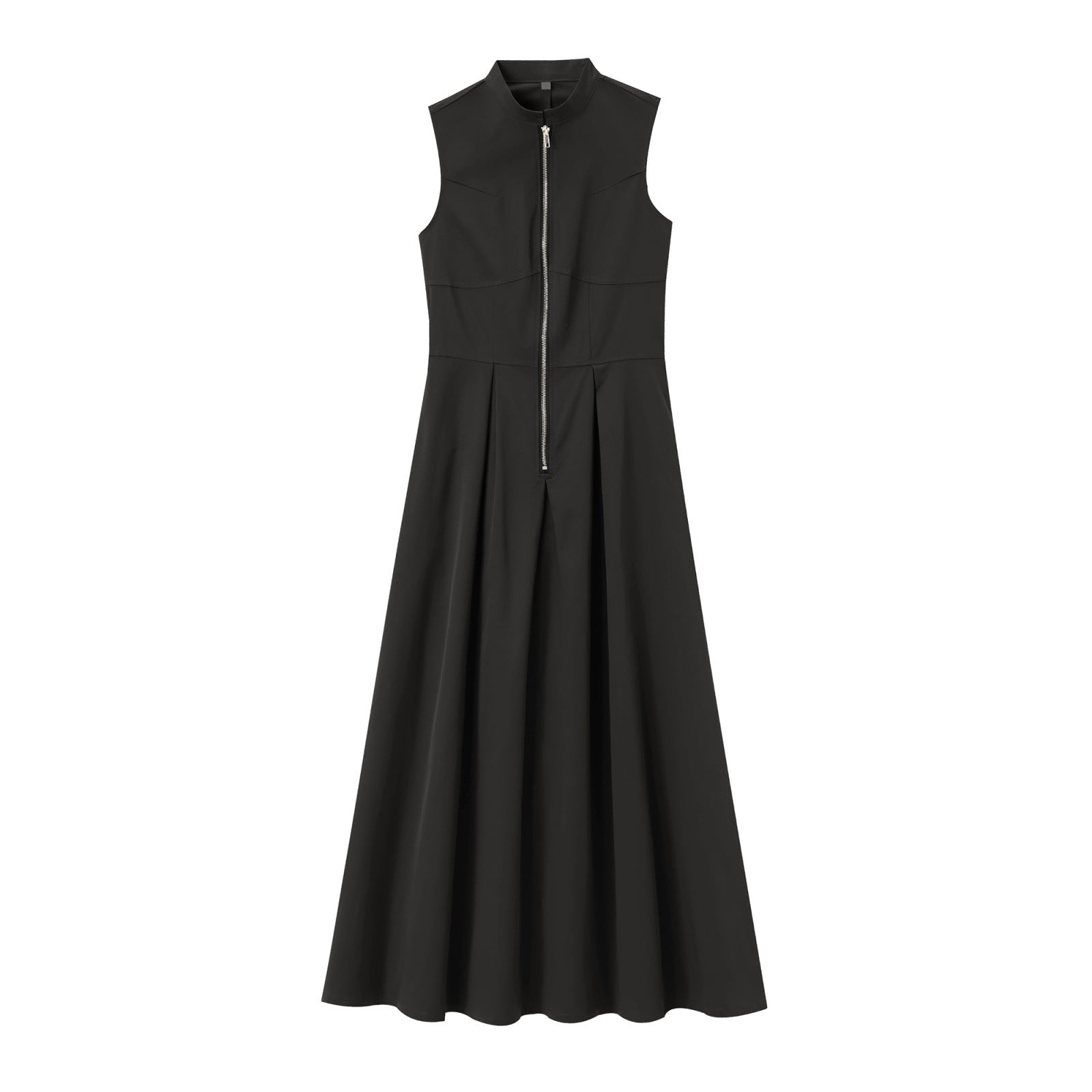 JazzHer Sleeveless Spliced Zipper Maxi Summer Dress Women Elegant High Waist Slim Pleated Long Dresses Office Lady Street Robes Female