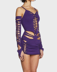 JazzHer Cut Out Mini Dress With Sleeves