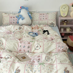 JazzHer Pink Floral Bedding Set Soft Ins Single Double Queen Size Duvet Cover Flat Sheet Pillowcase Girls Home Totel Bed Linens