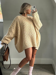 thanksgiving outfit JazzHer Casual Oversized Knit Twist Pullovers Women Solid Loose O-neck Long Sleeve Sweaters Female 2024 Autumn New Street Knitwear Lazy