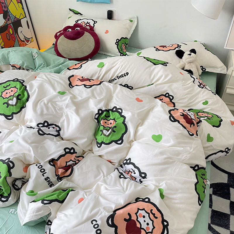 JazzHer 2024 Cherry Cute Bedding Set Flat Sheet Pillowcases No Filler Ins Spring Kids Audlt Single Full Size Home Hotel Bed Linens