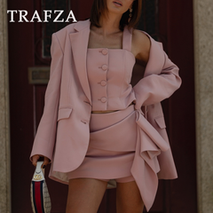 cold weather outfits JazzHer 2024 Spring Summer Solid Office Lady Suits Fashion Shrug Single Breasted Blazers+Short Slim Vests+Pleat Mini Short Skirts