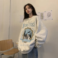 JazzHer Vintage Mountains Graphic Oversized Sweatshirt