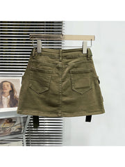 christmas outfit JazzHer Women Denim Cargo A-line Skirt Vintage Y2k Khaki Skirt Harajuku Korean Streetwear Fashion A-line Skirts Emo 2000s Trashy Clothes