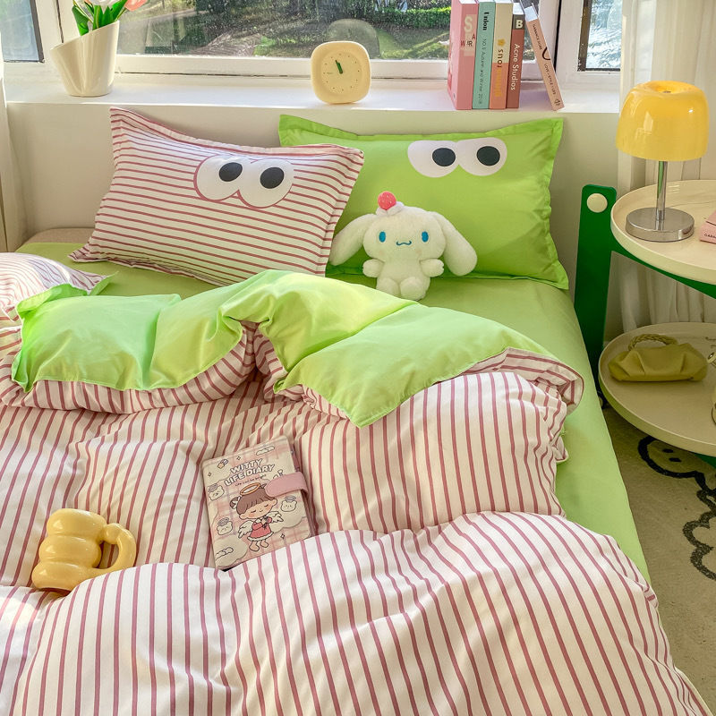 JazzHer Big Eyes Bedding Set 2024 New Colorful Boys Girls Duvet Cover No Filler Pillowcase Flat Sheet Twin Queen Size Home Bedspread