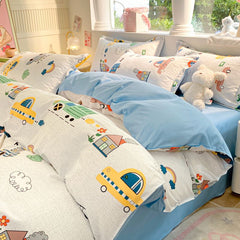 JazzHer Cute Cartoon Bedding Set Kids Adult Favorite Duvet Cover Pillowcase Bed Sheet Single Full Size Queen Girls Boys Bed Linens