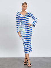 thanksgiving outfit JazzHer Women Sexy Backless Ribbed Maxi Dress Long Sleeve Crewneck Bodycon Crochet Knitted Dress Beach Vacation Long Sweater Dress