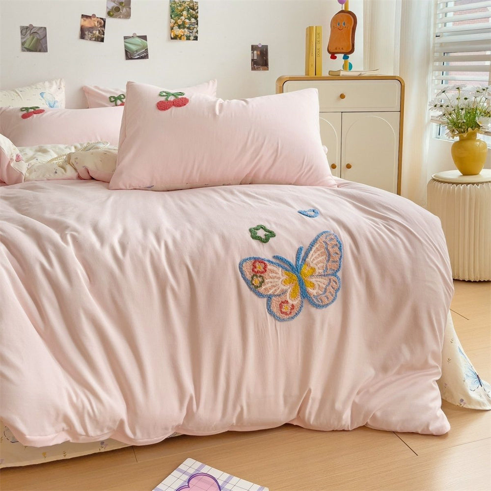 JazzHer Ins Style Embroidered Colorful Butterfly Bedding Sheet Nordic Duvet Cover Set Home Luxury No Filling Bedding Set Soft Bedspread